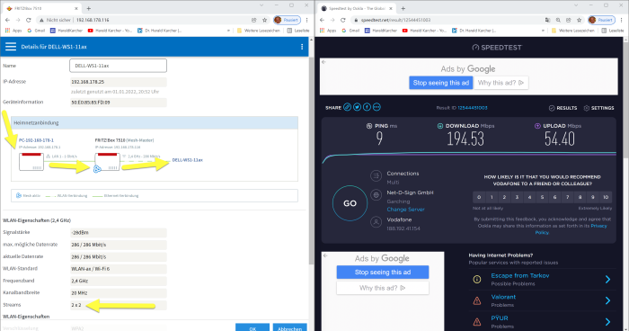 Hier wird die Fritzbox 7510 von der viel schnelleren 6660 Cable mit Internet versorgt. (Bild: AVM-Software/Screenshot: Harald Karcher)